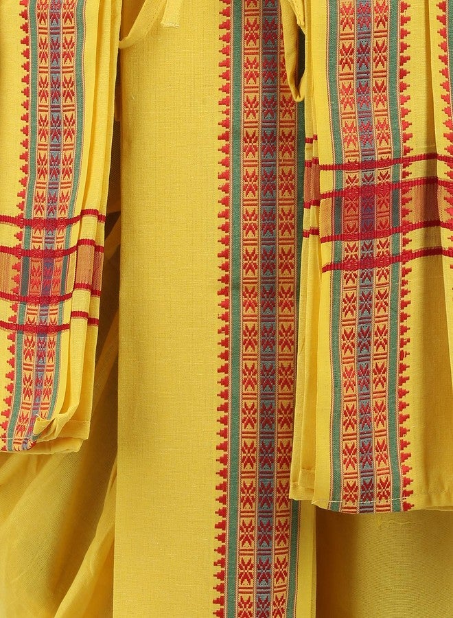 PRAKASAM COTTON Men's PanchakachamReady made (Ready to wear) dhoti towel set with pocket- free size (Yellow) - Image 5