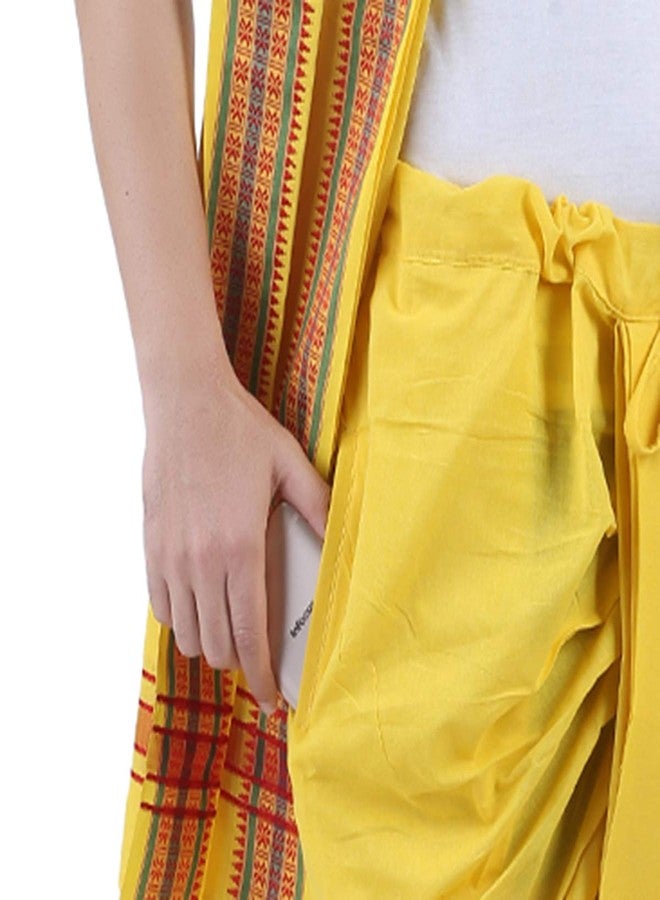 PRAKASAM COTTON Men's PanchakachamReady made (Ready to wear) dhoti towel set with pocket- free size (Yellow) - Image 4