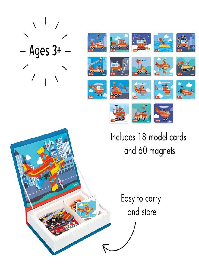 Janod - Magnéti'Book Firefighters - Magnetic Educational Game 60 Magnets + 18 Models - Children's Toy Made of Cardboard - Develops Dexterity and Creativity - Suitable for Ages 3 and Above - Image 4