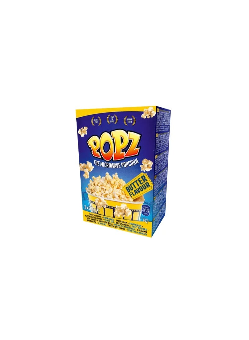 Popz Butter Microwave Popcorn 3x90g