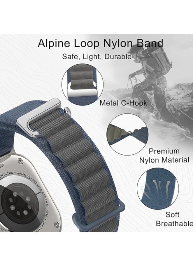 Tin Tech Compatible with Apple Watch Series Ultra/Ultra 2 Band 49mm, 45mm, 44mm, 42mm, Nylon Sport Loop Band for Apple Watch Ultra/SE 1/2/3/4/5/6/7/8,– Navy grey
