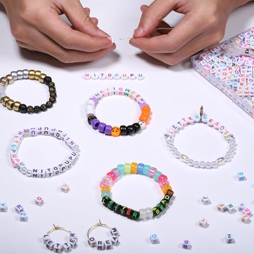 NITOPUPU Acrylic Letter Beads Alphabet Colorful Letter White Cube Beads for Friendship Bracelets and Gifts Souvenir Jewelry Making(6 * 6mm Cube, 900pcs) - Image 2