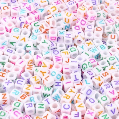 NITOPUPU Acrylic Letter Beads Alphabet Colorful Letter White Cube Beads for Friendship Bracelets and Gifts Souvenir Jewelry Making(6 * 6mm Cube, 900pcs) - Image 1