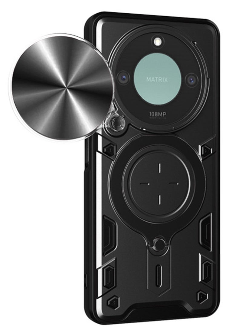 Alyashmac for Honor X9c Smart 5G Case, Slide Camera Lens Cover, Magnetic Ring Holder Kickstand Protective Phone Case for Honor X9c Smart 5G, Black - Image 1