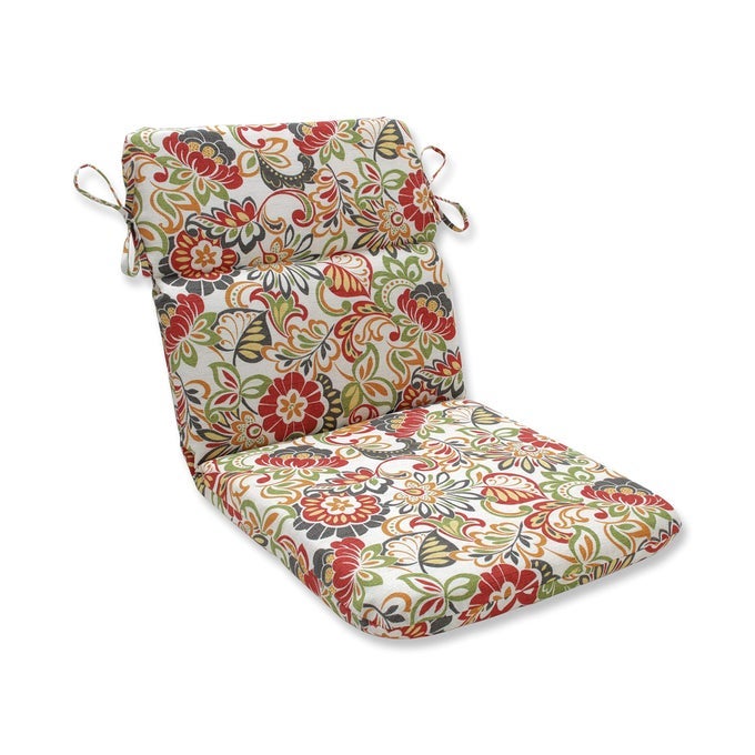 BRIGHT FLORAL INDOOROUTDOOR 1 PIECE SPLIT BACK CHAIR CUSHION WITH TIES ROUNDED CORNERS DEEP SEAT WEATHER AND FADE RESISTANT 405 X 21 GREENRED ZOE