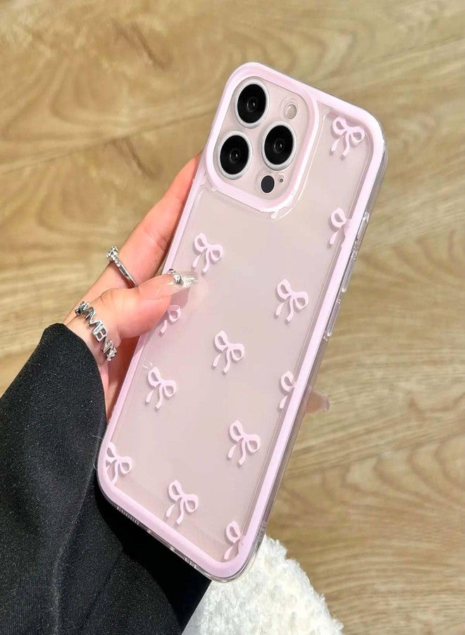 EYZUTAK جراب EYZUTAK لهاتف iPhone 15 Pro Max، جراب شفاف بتصميم فيونكة أنيقة، يوفر حماية بارزة للكاميرا، أنيق، رفيع، ناعم، ومتين، مصنوع من مادة TPU، مناسب للنساء والفتيات - وردي - Image 1