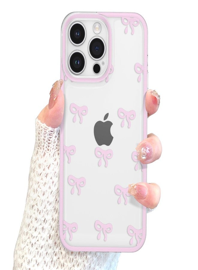EYZUTAK جراب EYZUTAK لهاتف iPhone 15 Pro Max، جراب شفاف بتصميم فيونكة أنيقة، يوفر حماية بارزة للكاميرا، أنيق، رفيع، ناعم، ومتين، مصنوع من مادة TPU، مناسب للنساء والفتيات - وردي - Image 4