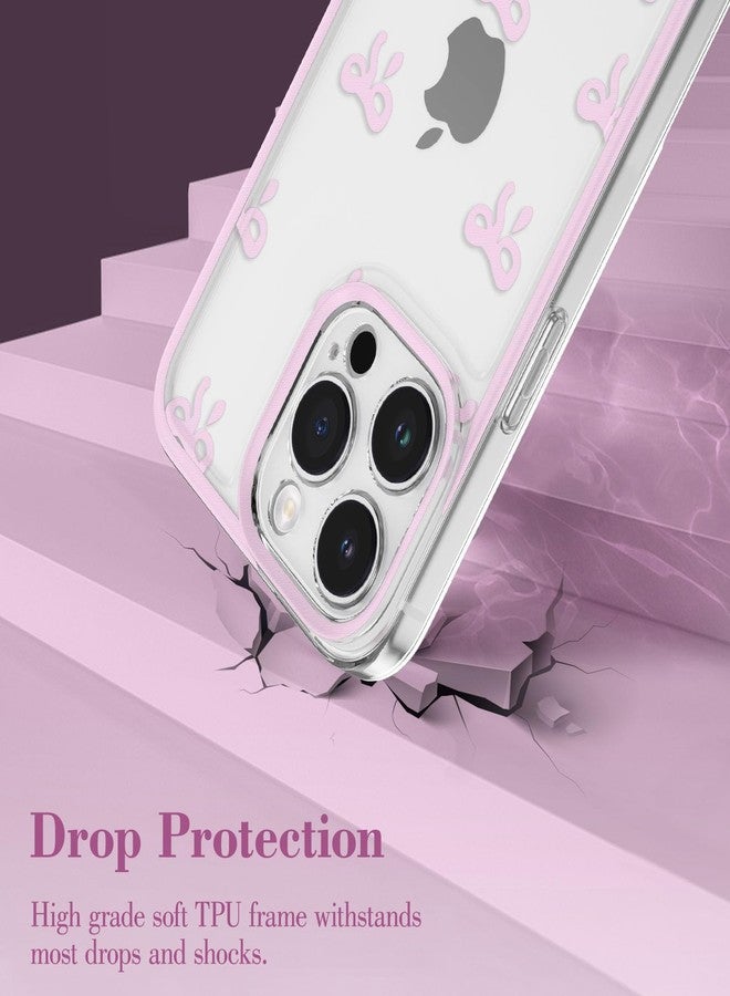 EYZUTAK جراب EYZUTAK لهاتف iPhone 15 Pro Max، جراب شفاف بتصميم فيونكة أنيقة، يوفر حماية بارزة للكاميرا، أنيق، رفيع، ناعم، ومتين، مصنوع من مادة TPU، مناسب للنساء والفتيات - وردي - Image 3