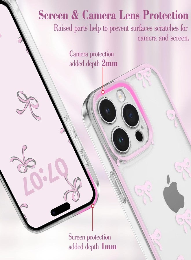 EYZUTAK جراب EYZUTAK لهاتف iPhone 15 Pro Max، جراب شفاف بتصميم فيونكة أنيقة، يوفر حماية بارزة للكاميرا، أنيق، رفيع، ناعم، ومتين، مصنوع من مادة TPU، مناسب للنساء والفتيات - وردي - Image 2