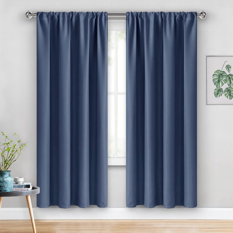 JIUZHEN Blackout Curtains for Bedroom - Thermal Insulated Room Darkening Rod Pocket Curtains for Living Room  Set of 2 Panels with Tiebacks  38 x 72 Inch Length  Dusty Blue - Image 2