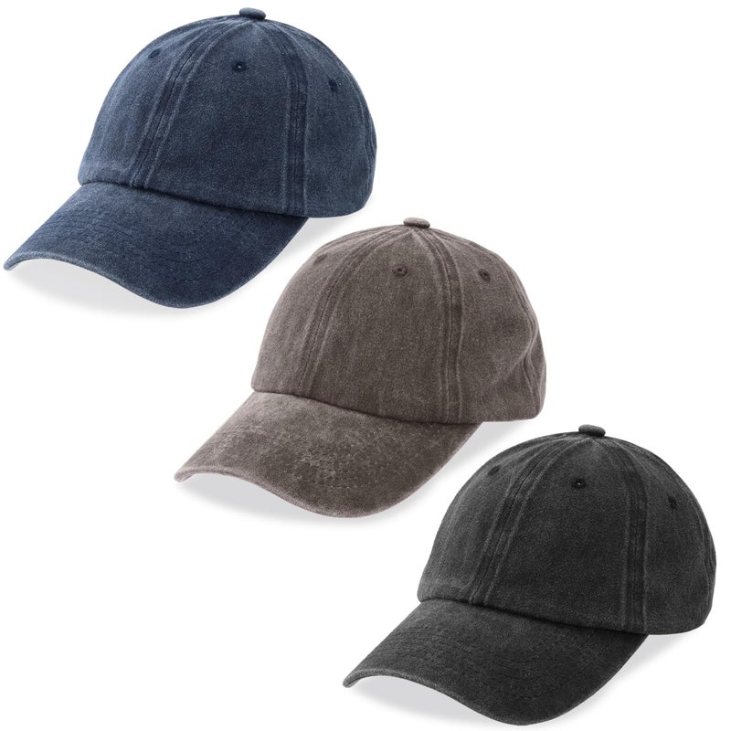 MEINICY 3 Pack Washed Plain Baseball Cap, Retro Adjustable Dad Hats Gift for Men/Women,Unstructured/Cotton(Black + Navy Blue+ Brown) - Image 1