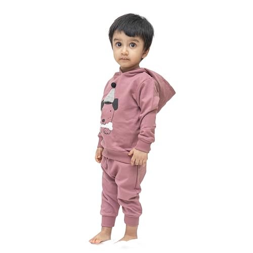 ARIEL Kids Cotton Fleece Full Sleeve Hoodie Sweatshirt & Sweatpant Clothing Set for Boys and Girls (ONION-BONE_2-3 years) - Image 2