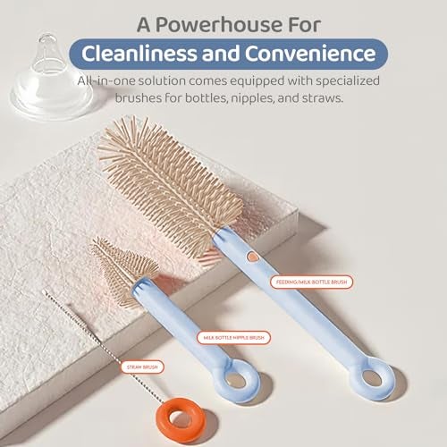 StarAndDaisy Baby Bottle Cleaning Brush with Silicone Bristle Brush for Bottle & Nipple | 360° Cleaning Bottle Brush with Stand, Long Handle, Easy to Clean Narrow & Wide Neck Bottles -Pink - Image 3