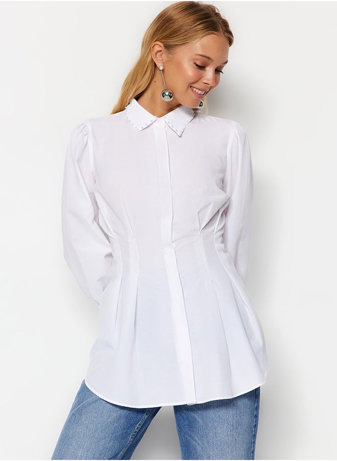 White Waisted Woven Shirt with Pearl Detail TCTAW24TG00027 - pzsku/Z1F31C20155CB7048F881Z/45/_/1730941582/8d166484-7814-4ef3-9f6d-bef555971d52