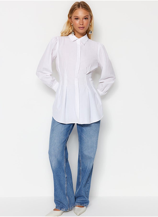 White Waisted Woven Shirt with Pearl Detail TCTAW24TG00027 - pzsku/Z1F31C20155CB7048F881Z/45/_/1730941587/79072868-2380-4d0b-85ae-bb9ad7e39f45