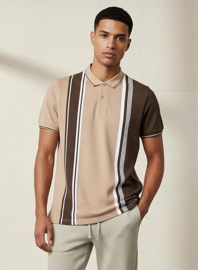 Splash FAV Men Short Sleeves Striped Polo T-shirt