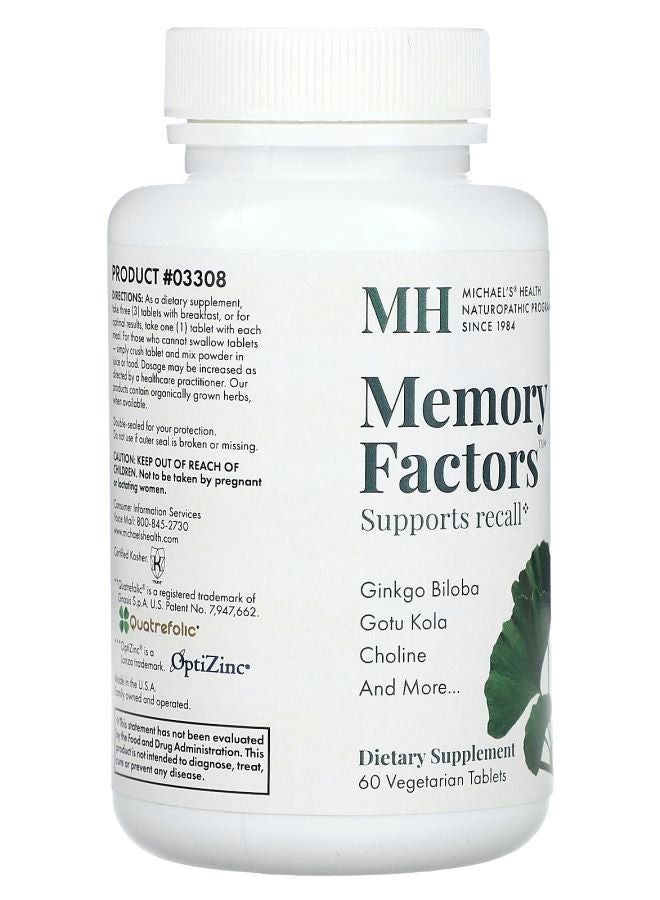 Michael's Naturopathic Memory Factors 60 Vegetarian Tablets - Image 2