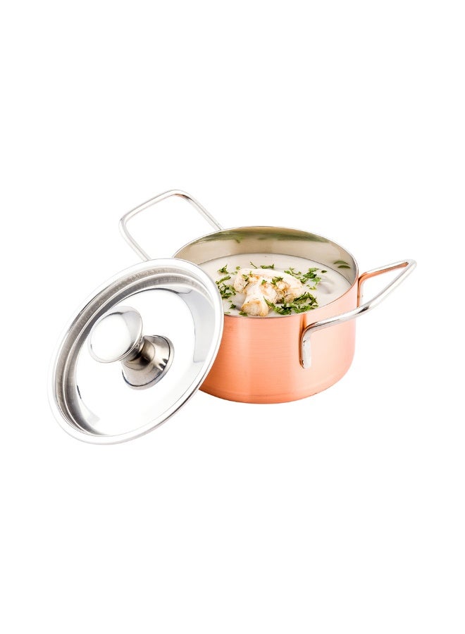 Restaurantware 9 Ounce Small Casserole Dish With Lid, 1 Break-Resistant Individual Casserole Dish - Built-In Handles, Cook And Serve Individual Portions, Copper And Stainless Steel Casserole Soup Pot,  - Image 2