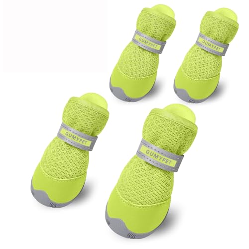 QUMY 4PCS Dog Shoes for Small Dogs Hot Pavement Summer Puppy Dog Boots Paw Protectors with Soft AntiSlip Rubber Sole Mesh Breathable Dog Booties for Hardfloors Walking Running - Image 1