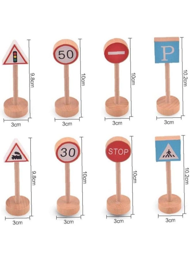 silvercnc - 16pcs Wooden Street Road Traffic Signs Model Kids Wooden Street Signs Playset Diy Mini Block Educational Kids Toy - Image 1