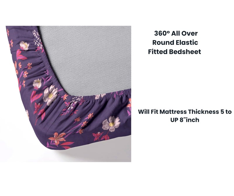 RD TREND Presents Elastic Bedsheets for King Size Bed (78X72X8 Inch),Glace Cotton 210 TC with 2 Pillow Covers(18 X 28 Inch) Color- Purple White Pattern-Floral - Image 5