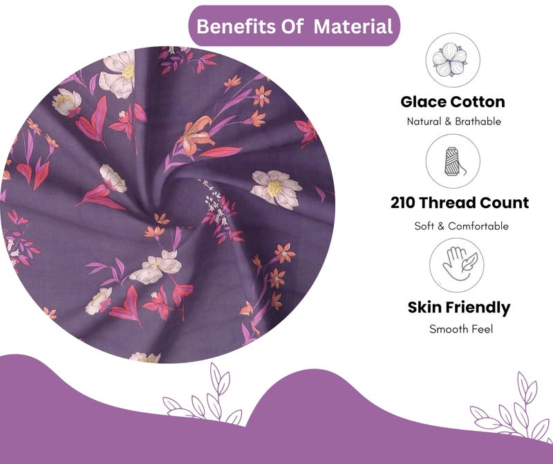 RD TREND Presents Elastic Bedsheets for King Size Bed (78X72X8 Inch),Glace Cotton 210 TC with 2 Pillow Covers(18 X 28 Inch) Color- Purple White Pattern-Floral - Image 4