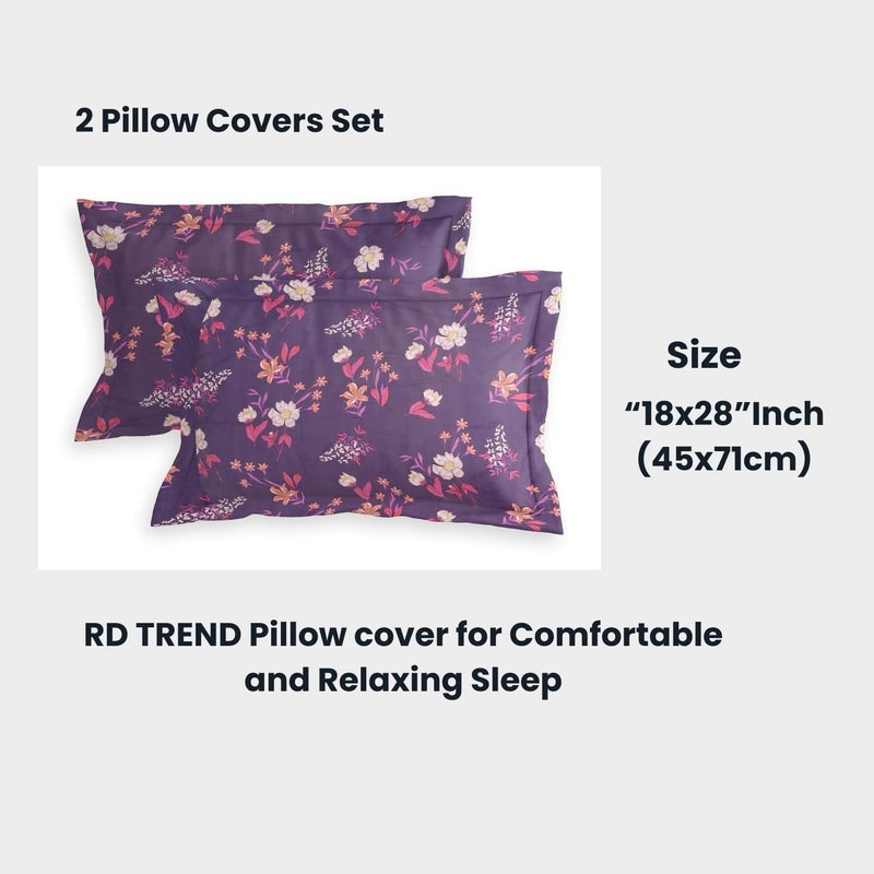 RD TREND Presents Elastic Bedsheets for King Size Bed (78X72X8 Inch),Glace Cotton 210 TC with 2 Pillow Covers(18 X 28 Inch) Color- Purple White Pattern-Floral - Image 3