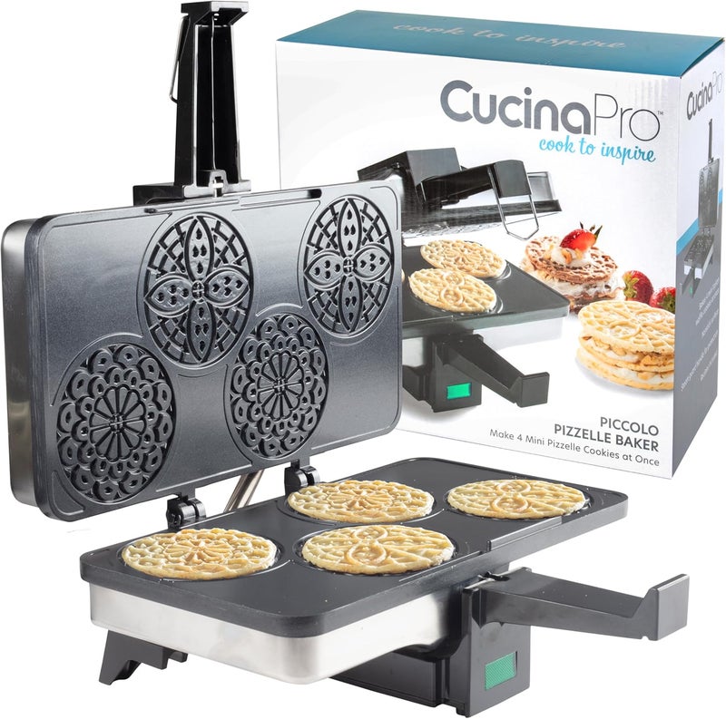 CucinaPro Piccolo Pizzelle Baker- Nonstick Electric Press Makes 4 Mini Holiday Cookies at Once- Recipe Guide Included- Fun Christmas Baking Supplies for Party, Italian Waffle Dessert Treat Making- Gift for Her - Image 3