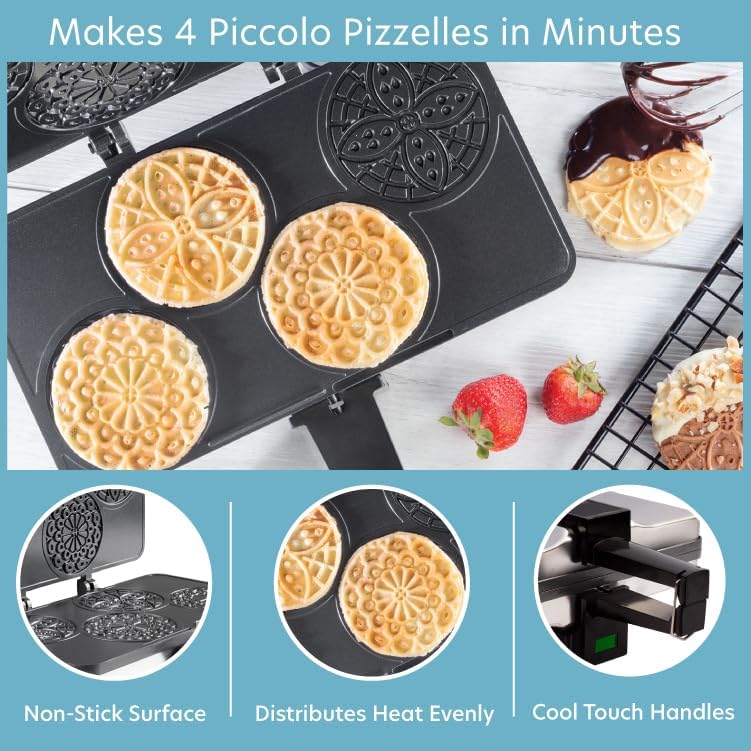 CucinaPro Piccolo Pizzelle Baker- Nonstick Electric Press Makes 4 Mini Holiday Cookies at Once- Recipe Guide Included- Fun Christmas Baking Supplies for Party, Italian Waffle Dessert Treat Making- Gift for Her - Image 2