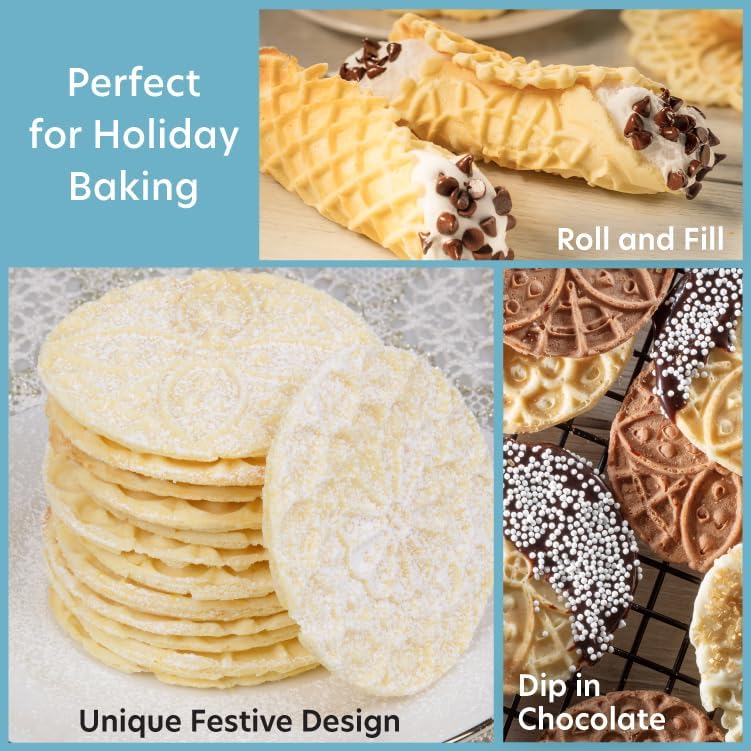 CucinaPro Piccolo Pizzelle Baker- Nonstick Electric Press Makes 4 Mini Holiday Cookies at Once- Recipe Guide Included- Fun Christmas Baking Supplies for Party, Italian Waffle Dessert Treat Making- Gift for Her - Image 4