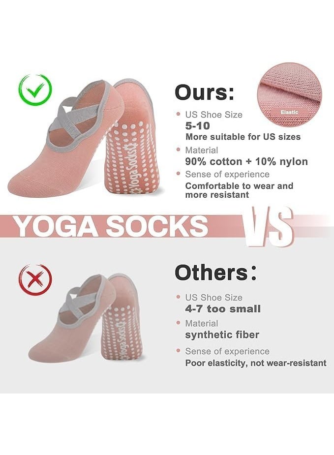 Yoga Socks for Women，4 PCS Non-Slip Grip Pilates Socks and 1 Cooling towel，Breathable Material&Breathable, Moisture-Wicking Grip Socks for Pilates, Ballet, Barre & Athletic Workouts - Image 4