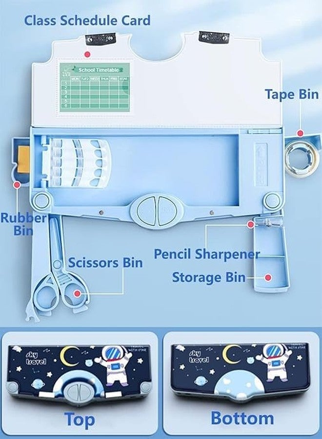 SHIVOM Sky Travel Geometry Box, Multi-Functional Pencil Case with Compass, Ruler, Sharpener, Scissors, Storage Compartments Kids School Stationery Organiser - Image 3