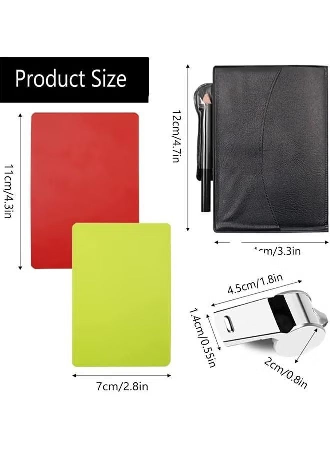 Two Sets Of Red And Yellow Cards Metal Referee Whistles leather Case And Pen Football Referee Equipment Game Recording Equipment  - Image 2