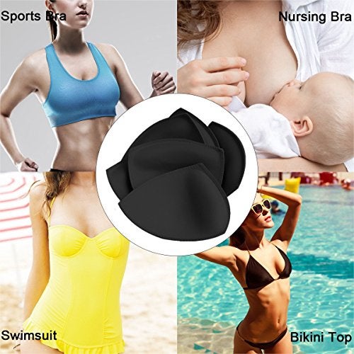 SERMICLE Bra Pad Inserts 4 Pairs, Bra Pads Sewn Padded for Sports Bra A/B or C/D Cup Beige or Black Optional (C/D Cup, Black) - Image 5
