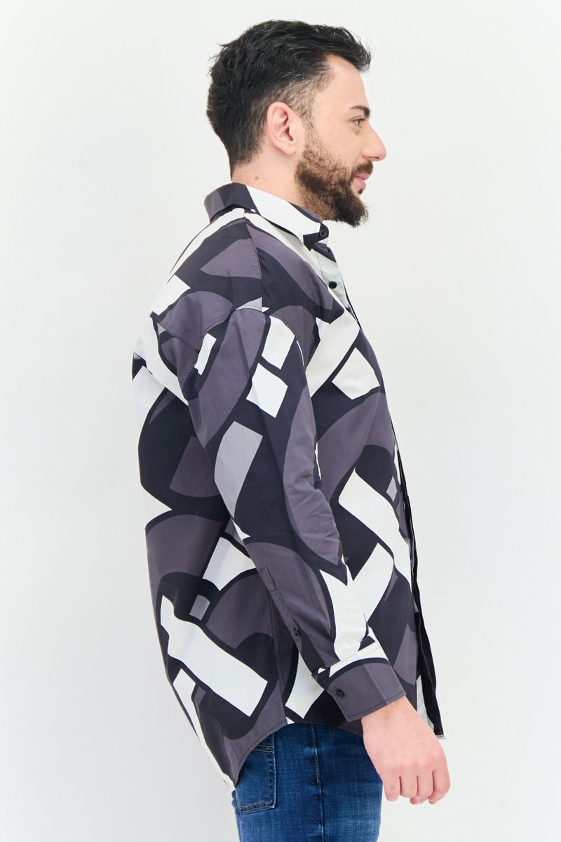 Selected Homme Men Oversize Fit Abstract Print Long Sleeves Casual Shirt, Multicolor  - Image 3