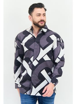 Selected Homme Men Oversize Fit Abstract Print Long Sleeves Casual Shirt, Multicolor  - Image 1