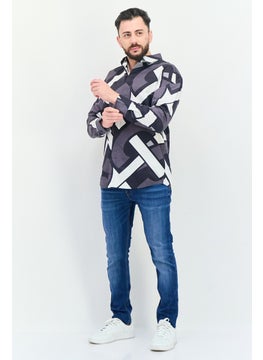 Selected Homme Men Oversize Fit Abstract Print Long Sleeves Casual Shirt, Multicolor  - Image 2