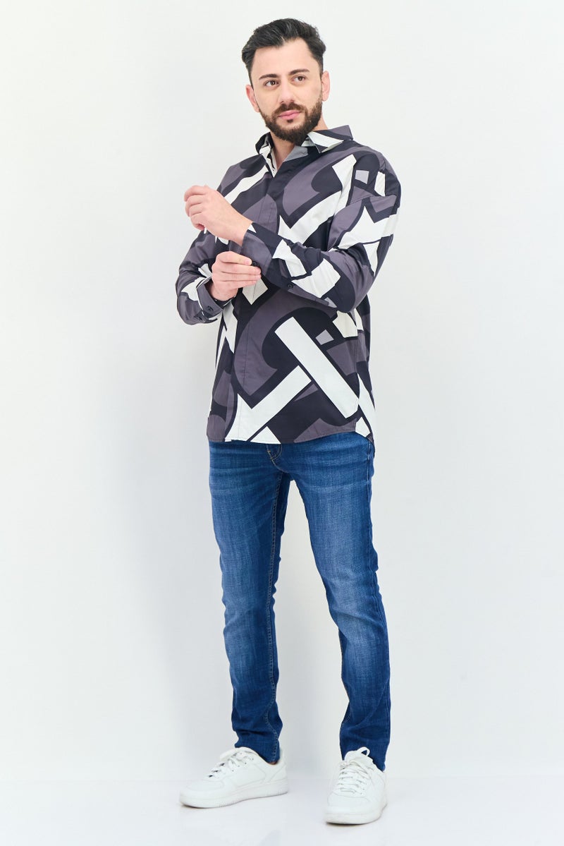 Selected Homme Men Oversize Fit Abstract Print Long Sleeves Casual Shirt, Multicolor  - Image 2
