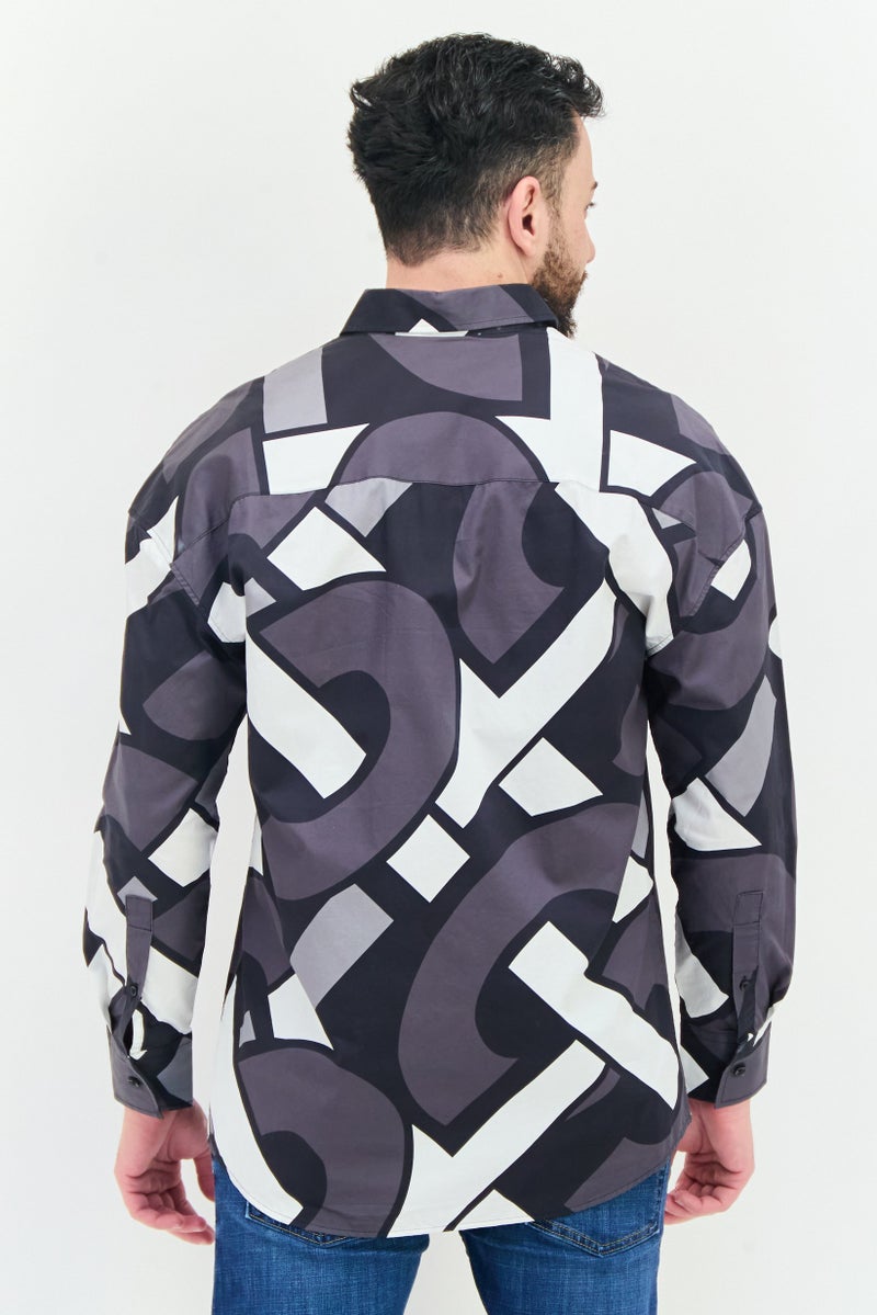 Selected Homme Men Oversize Fit Abstract Print Long Sleeves Casual Shirt, Multicolor  - Image 4