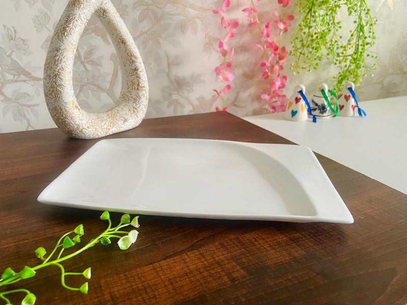 ALTAICA Porcelain Platter Appetizer Platter for Serving Momos Pasta Snacks Salad Tray, Heavy Quality Ceramic Serving Platters Perfect for Modern Kitchen- Large - Image 4