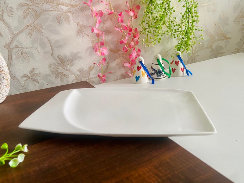 ALTAICA Porcelain Platter Appetizer Platter for Serving Momos Pasta Snacks Salad Tray, Heavy Quality Ceramic Serving Platters Perfect for Modern Kitchen- Large - Image 3
