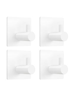 Excefore Adhesive Hooks, 4 Pcs White Adhesive Towel Hooks, Waterproof Self Adhesive Shower Wall Hooks, Heavy Duty Bathroom Towel Holder, for Hanging Coat, Hat, Key, Clothes, Closet Wall Hook  - Image 1