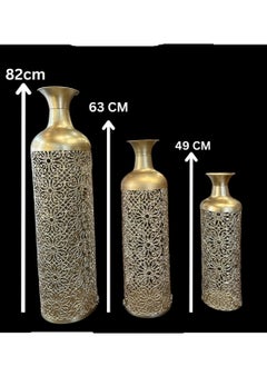 Metal Decorative Vase Abstract Patterned Centerpiece Vases with Open Frame Design, Set of 3 Vases for Home Decoration