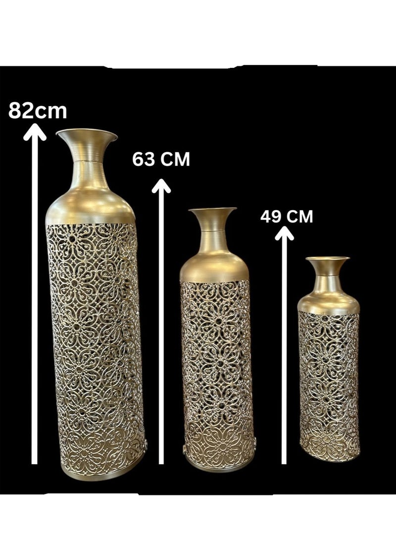 Roman Gifts Metal Decorative Vase Abstract Patterned Centerpiece Vases with Open Frame Design, Set of 3 Vases for Home Decoration 