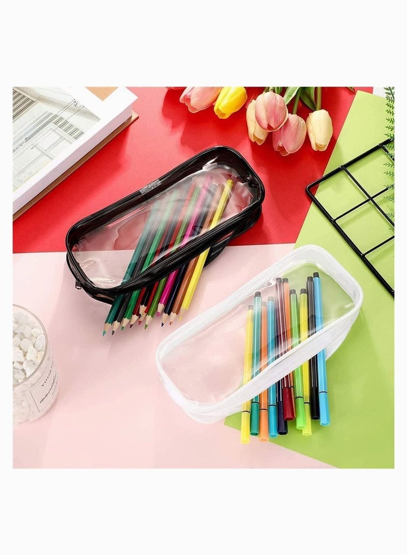 Pencil Bag,  4 Pieces Pencil Bag Case Clear Makeup Clear Bag Pouch Big Capacity Bags with Zipper for Stationery Cosmetics Storage, 2 Black And 2 White - Image 5