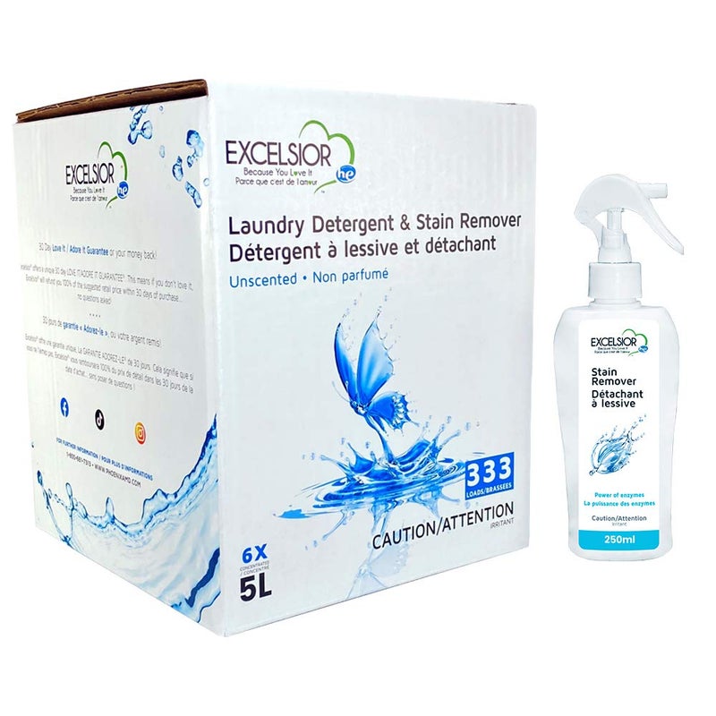 Excelsior - HE Laundry Detergent with Natural Stain Remover for 333 Loads of Unscented - 5 Liter Eco-Friendly (1 Pack) - Image 1