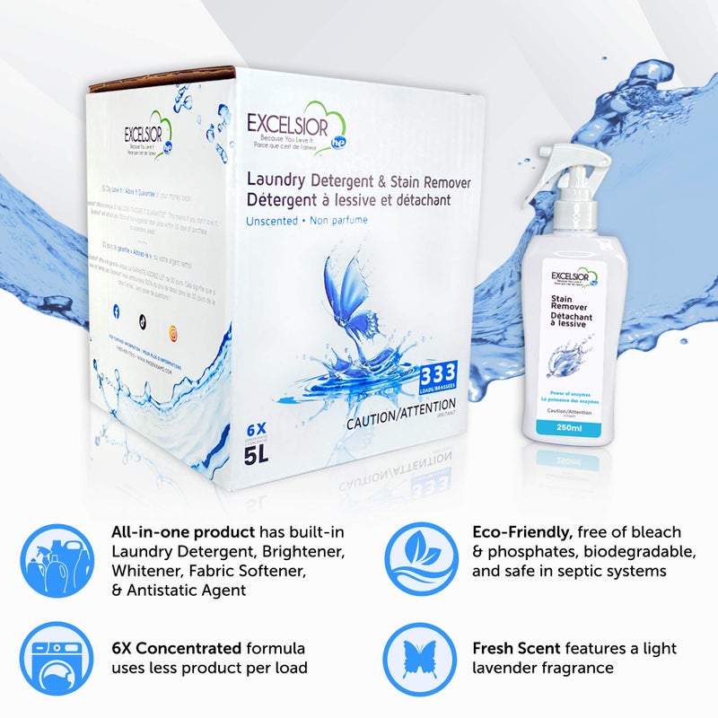 Excelsior - HE Laundry Detergent with Natural Stain Remover for 333 Loads of Unscented - 5 Liter Eco-Friendly (1 Pack) - Image 3