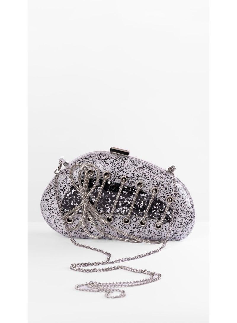 كيفيلي حقيبة كلاتش مزينة باللمعان والدانتيل - Image 4