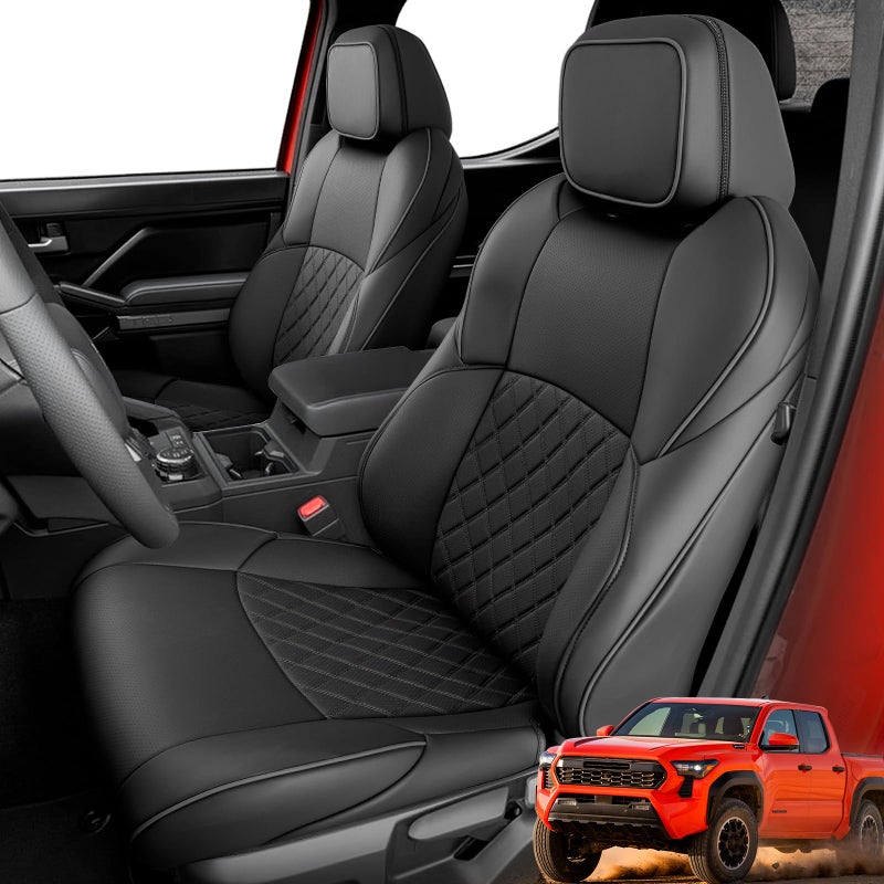 CarQiWireless Full Set Seat Covers for Toyota Tacoma 20242026 4th Gen Double Cab Gas Only Faux Nappa Leather Waterproof Truck Pickup Accessories Front Rear Row Protector for SR SR5 TRD Series Limited Black - Image 3