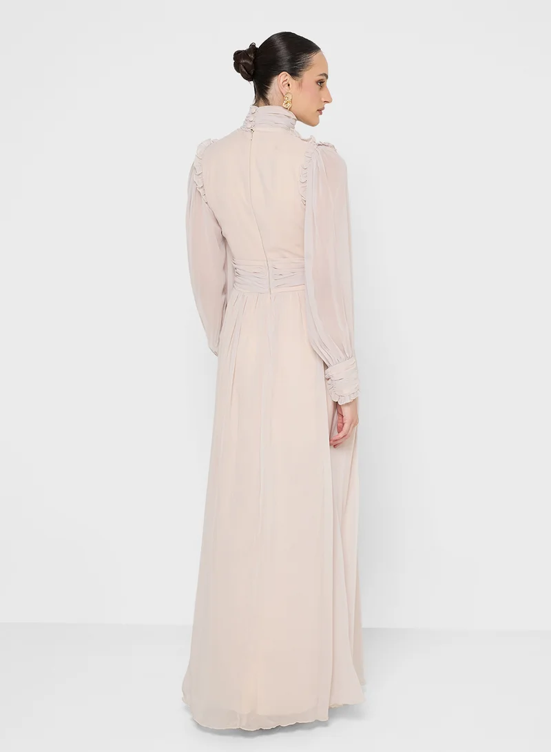 Golden Apple Ruffle Top Design Maxi Dress